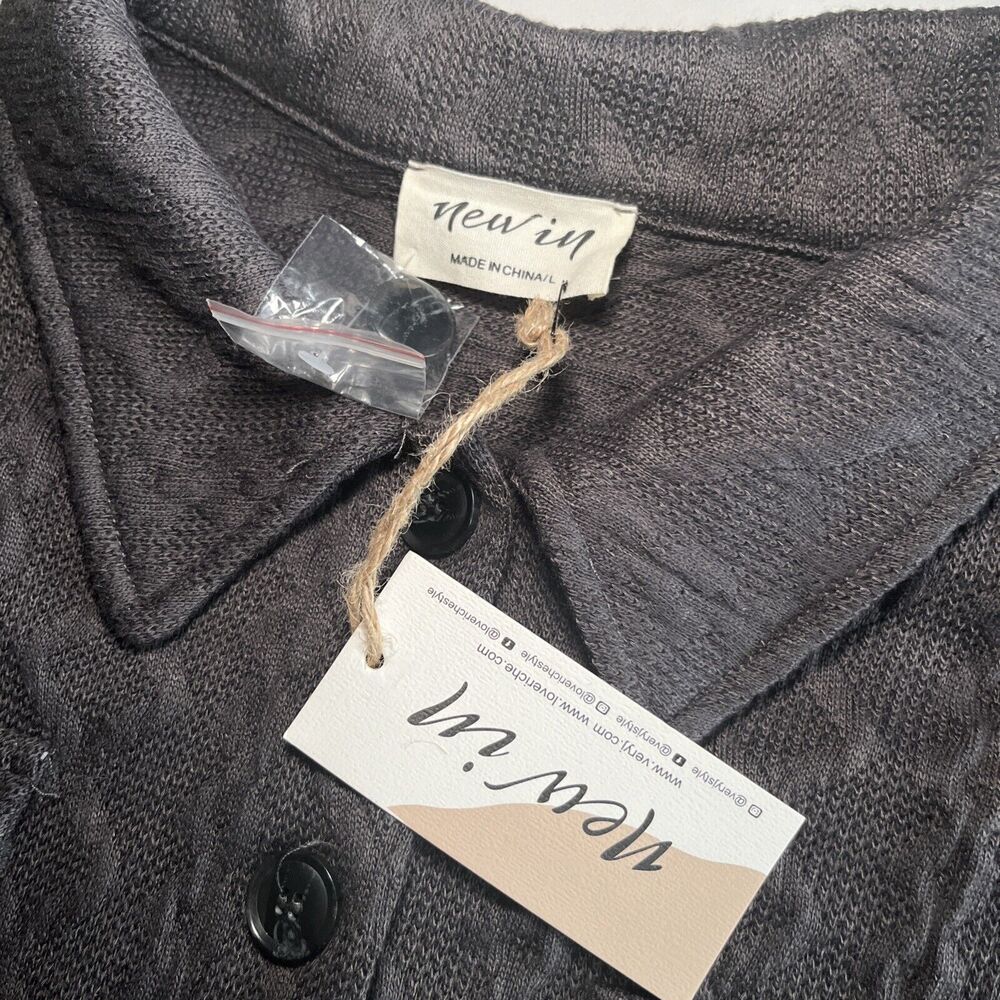 New In Boutique Gray Cable Knit Oversized Button Down Shacket Womens Size Large - Picture 3 of 12